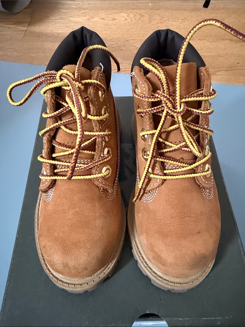 Timberland Kids Wheat Suede Lace-Up Boots with Yellow Contrast Laces